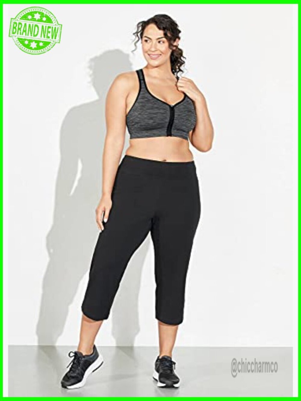 Cotton Stretch Flare Capri Leggings, Mid Rise, 22" Inseam, Workout Activewear - Picture 6 of 7